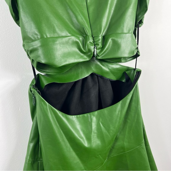 A.L.C. Lexi Faux Leather Cut Out Mini Flounce Hem Dress Size 6 Forest Green - Picture 12 of 13